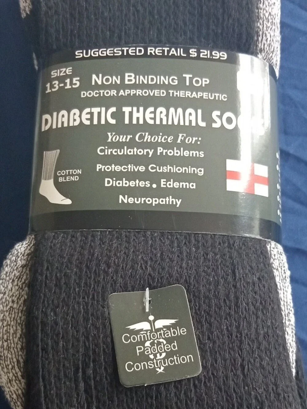 Diabetic Thermal Socks 3 Pack- Black & Gray Non-Binding Top